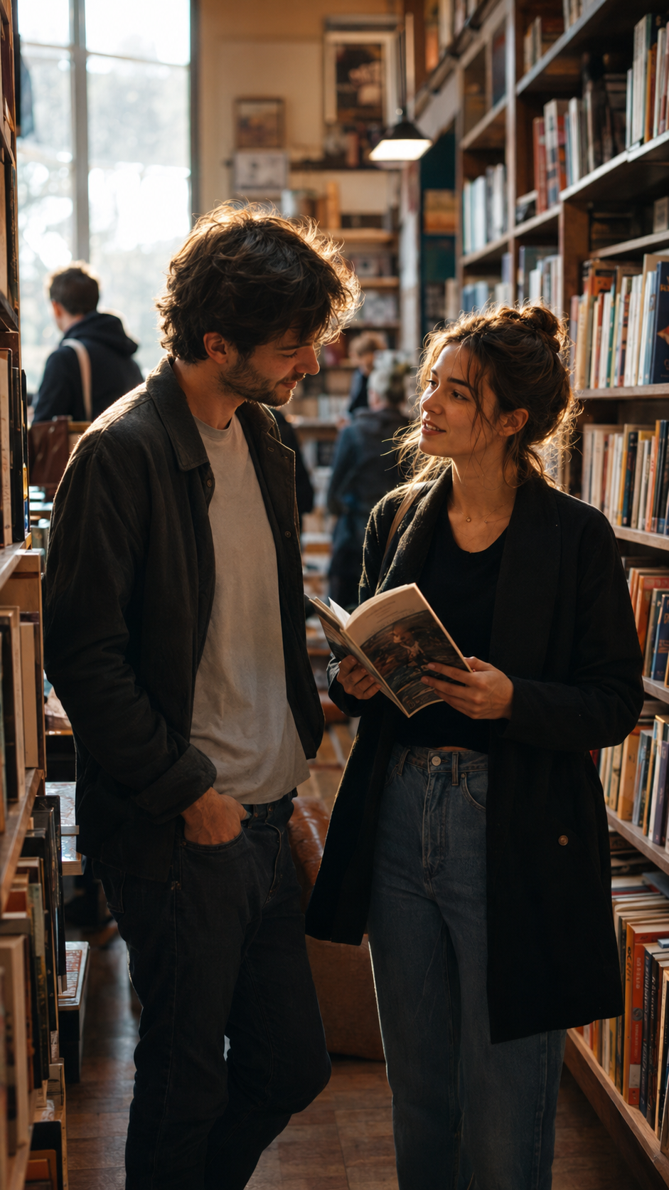 Conversation dans une librairie entre deux inconnus